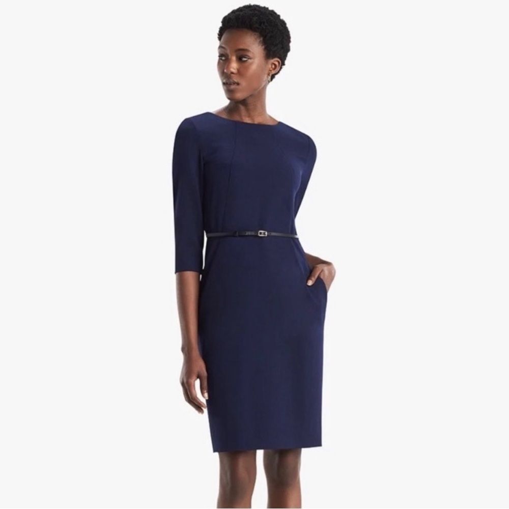 MM.LaFleur Navy Sheath Dress with Slim Belt